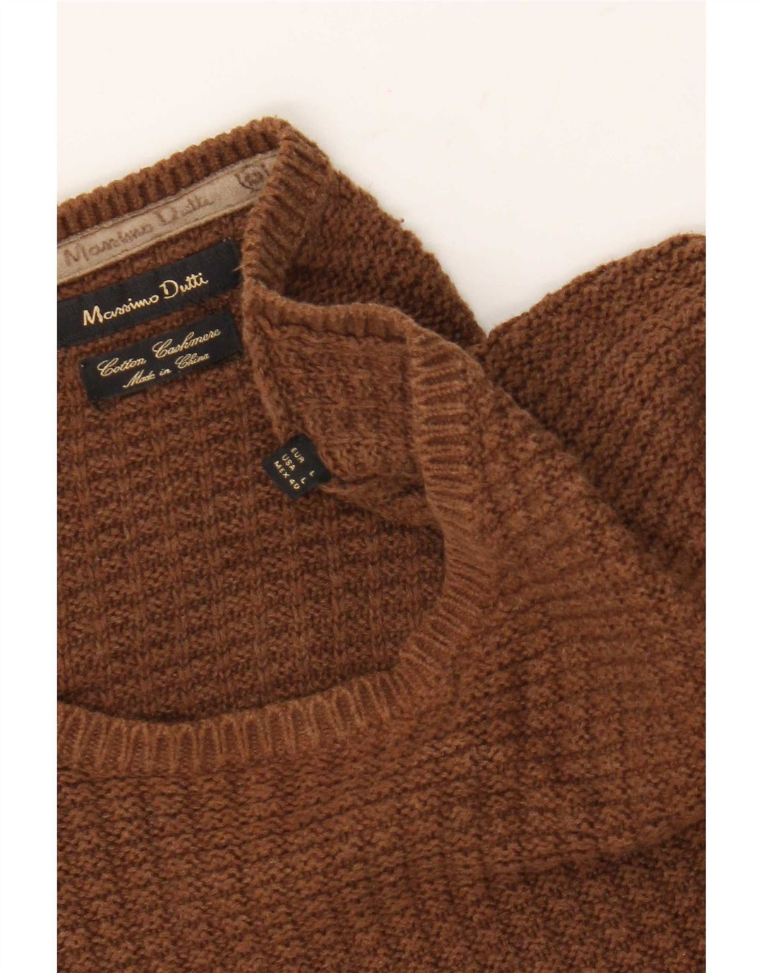 Veliki smeđi pamuk, muški džemper s okruglim izrezom Massimo Dutti