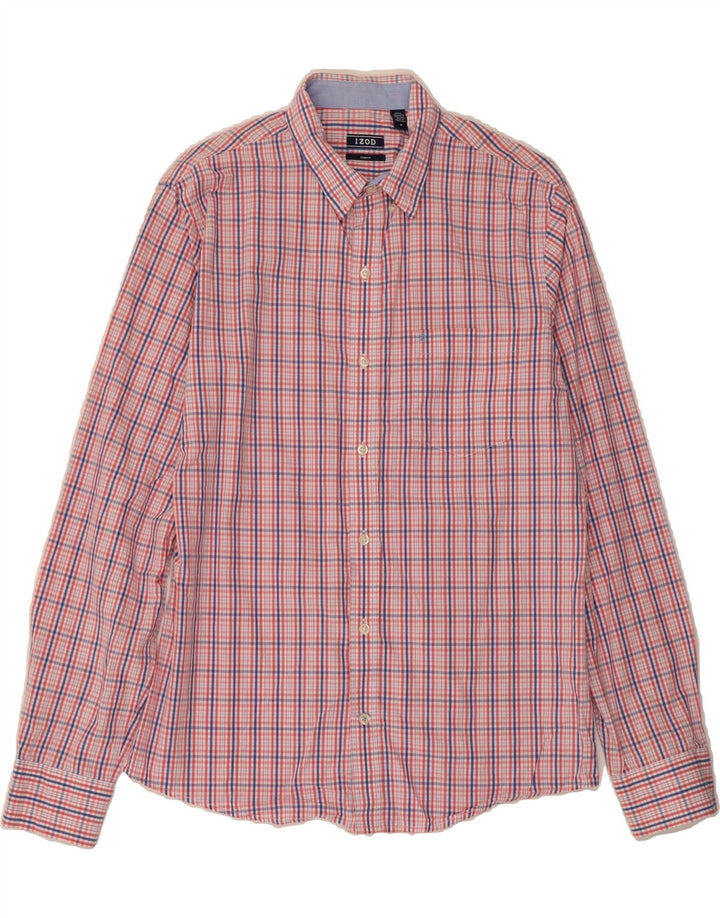 IZOD Mens Slim Fit Shirt Medium Red Check Cotton Vintage Izod and Second-Hand Izod from Messina Hembry 