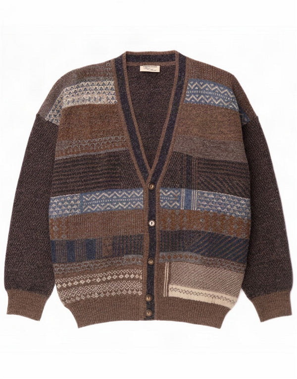Borgo Forte muški kardigan pulover Large Brown Colourblock Wool