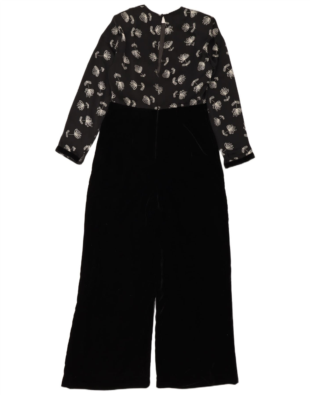 Vintage ženski kombinezon od velura UK 12 srednje crni cvjetni poliester