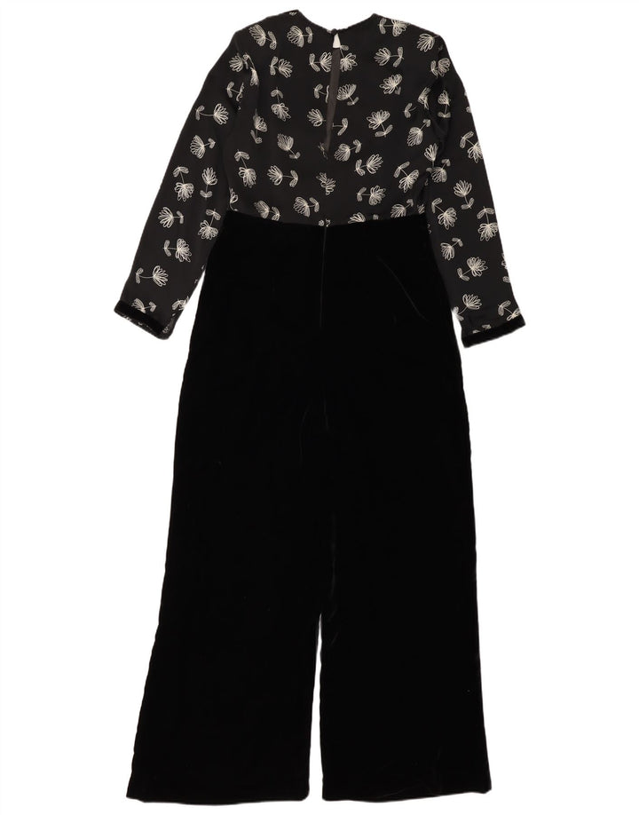 Vintage ženski kombinezon od velura UK 12 srednje crni cvjetni poliester