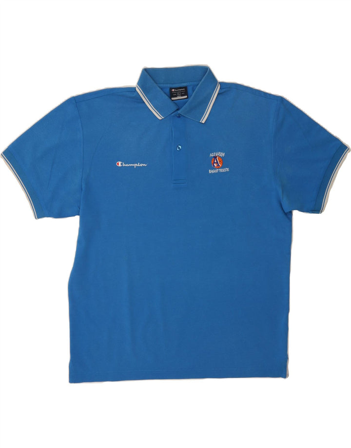 CHAMPION Mens Graphic Polo Shirt Large Blue Cotton Vintage Champion and Second-Hand Champion from Messina Hembry 