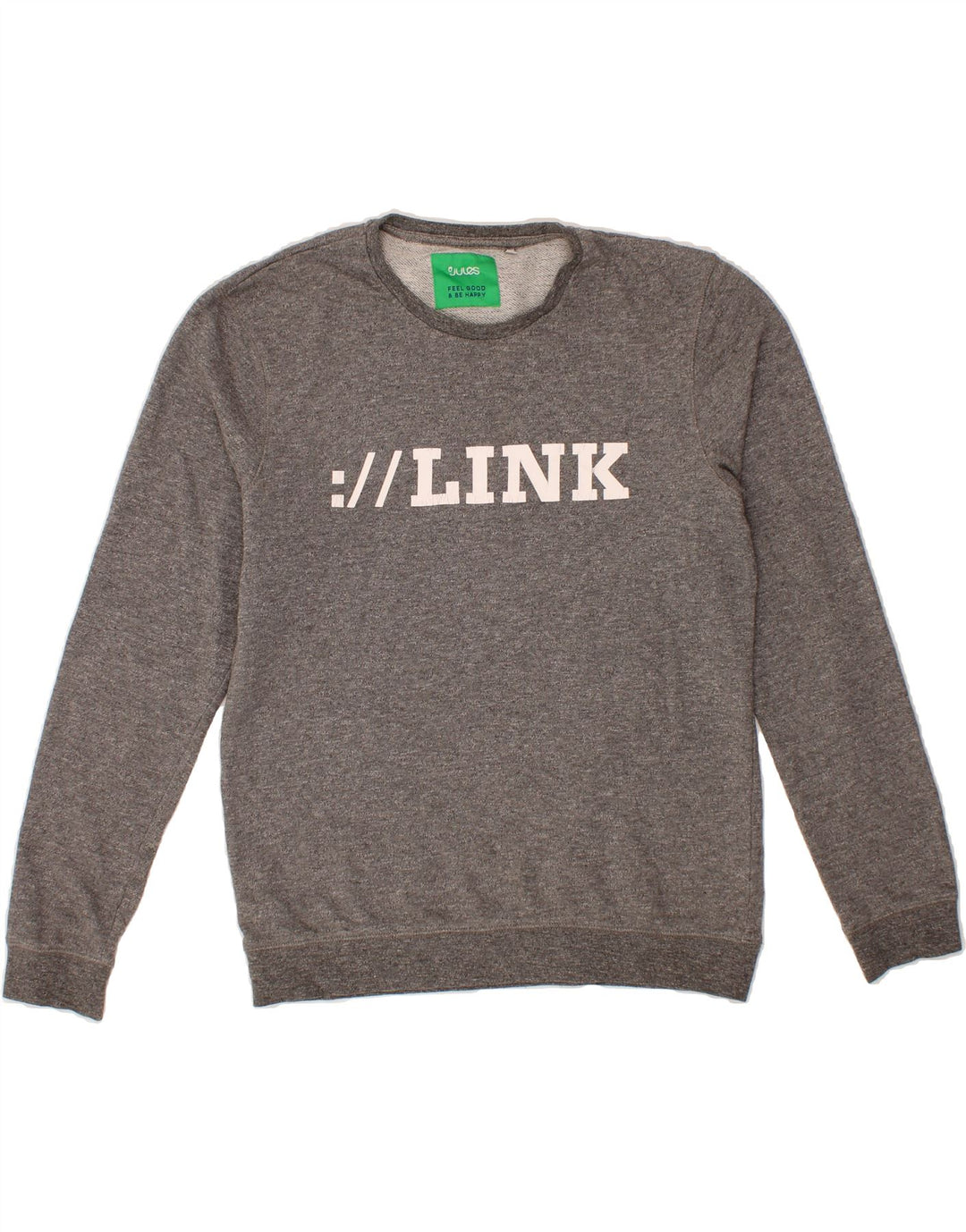 JULES Mens Graphic Sweatshirt Jumper Large Grey Flecked Cotton Vintage Jules and Second-Hand Jules from Messina Hembry 