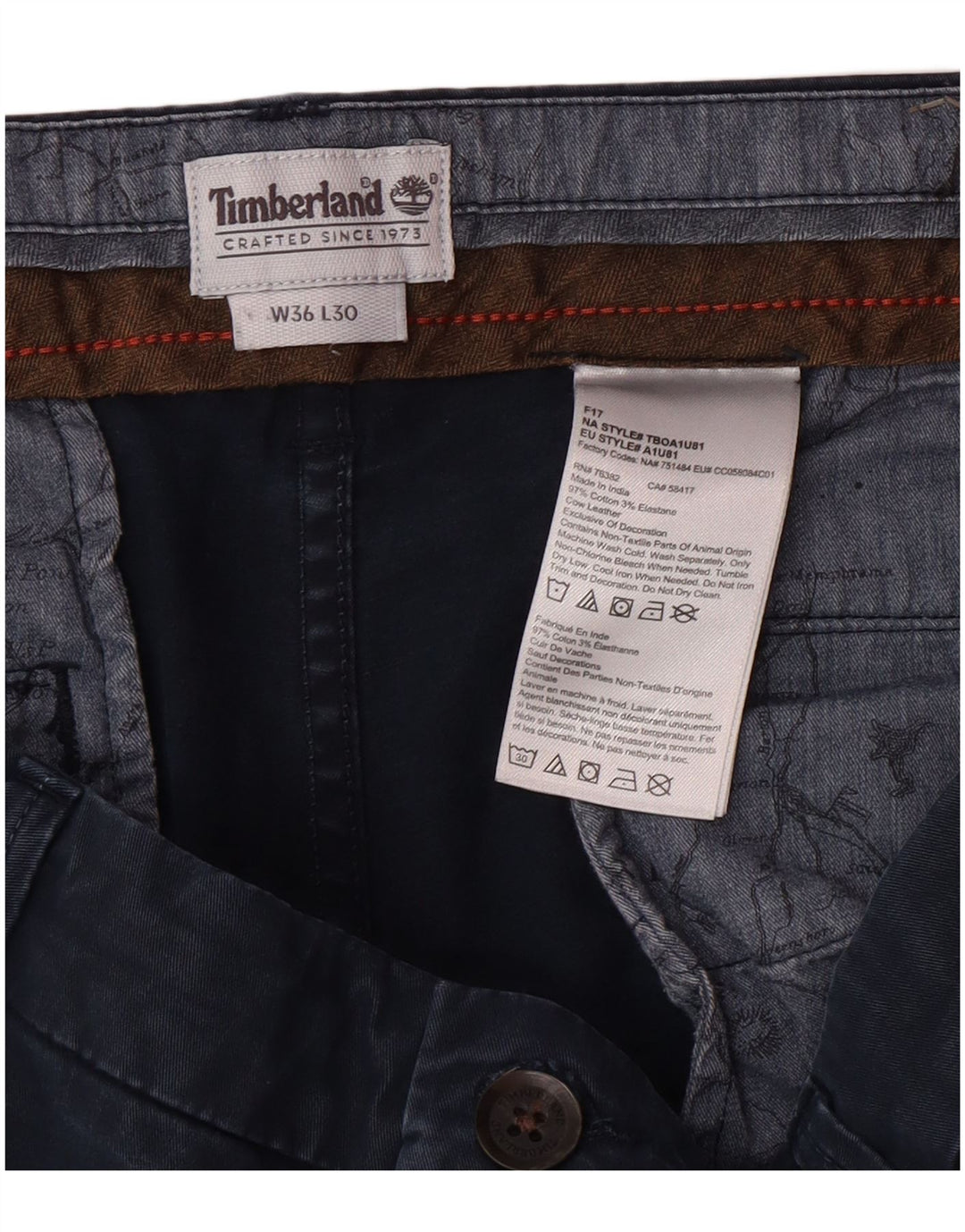TIMBERLAND Muške uske chino hlače W36 L30 tamnoplavi pamuk