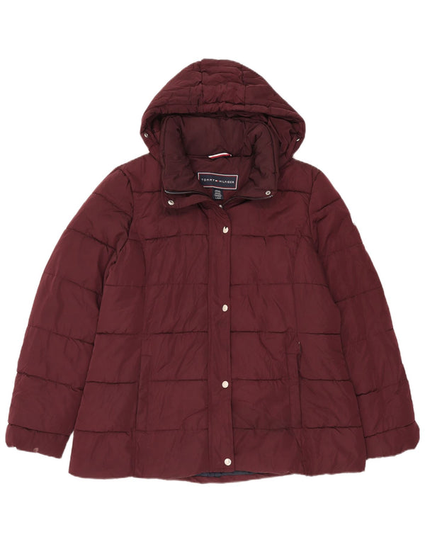 Tommy Hilfiger ženska podstavljena jakna s kapuljačom UK 16 veliki bordo poliester