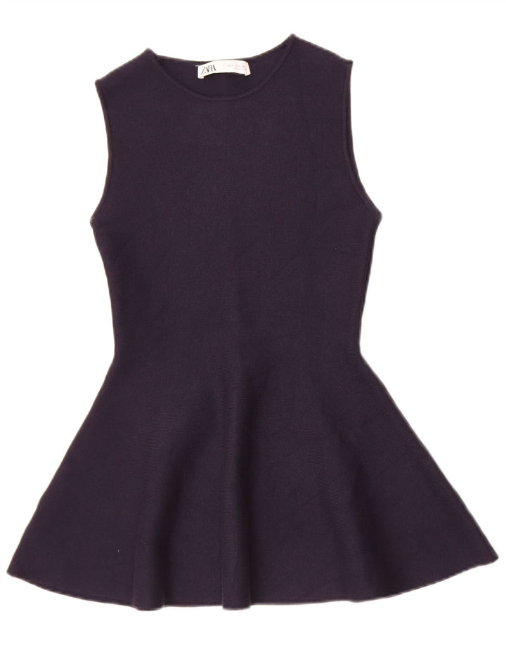 Zara ženska prevelika majica tunike bez rukava UK 10 Mala tamnoplava viskoza