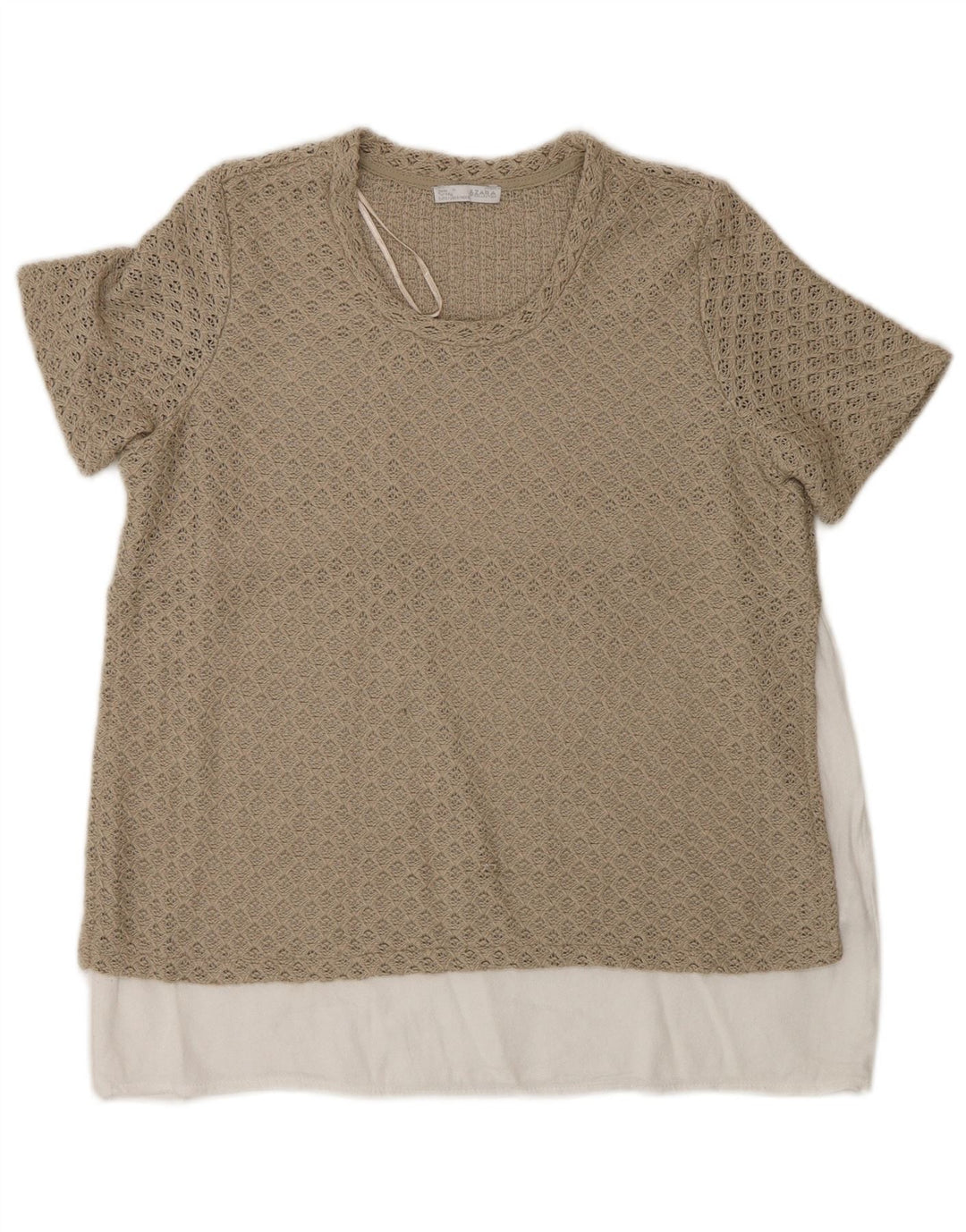 Zara ženski gornji dio heklane bluze UK 12 Medium Beige Colourblock Poliester