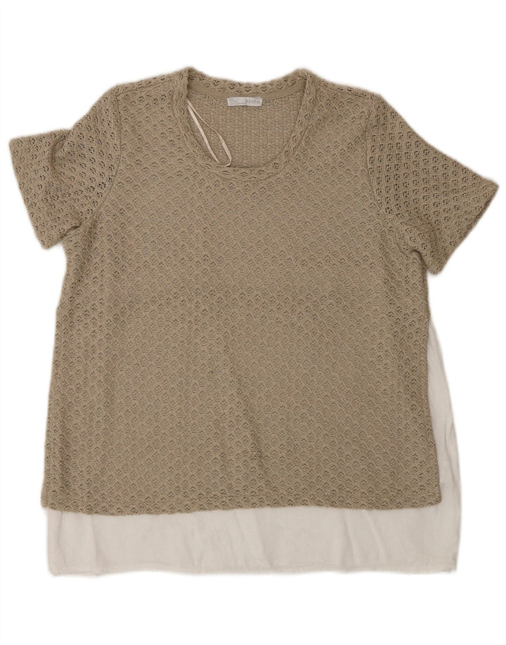Zara ženski gornji dio heklane bluze UK 12 Medium Beige Colourblock Poliester