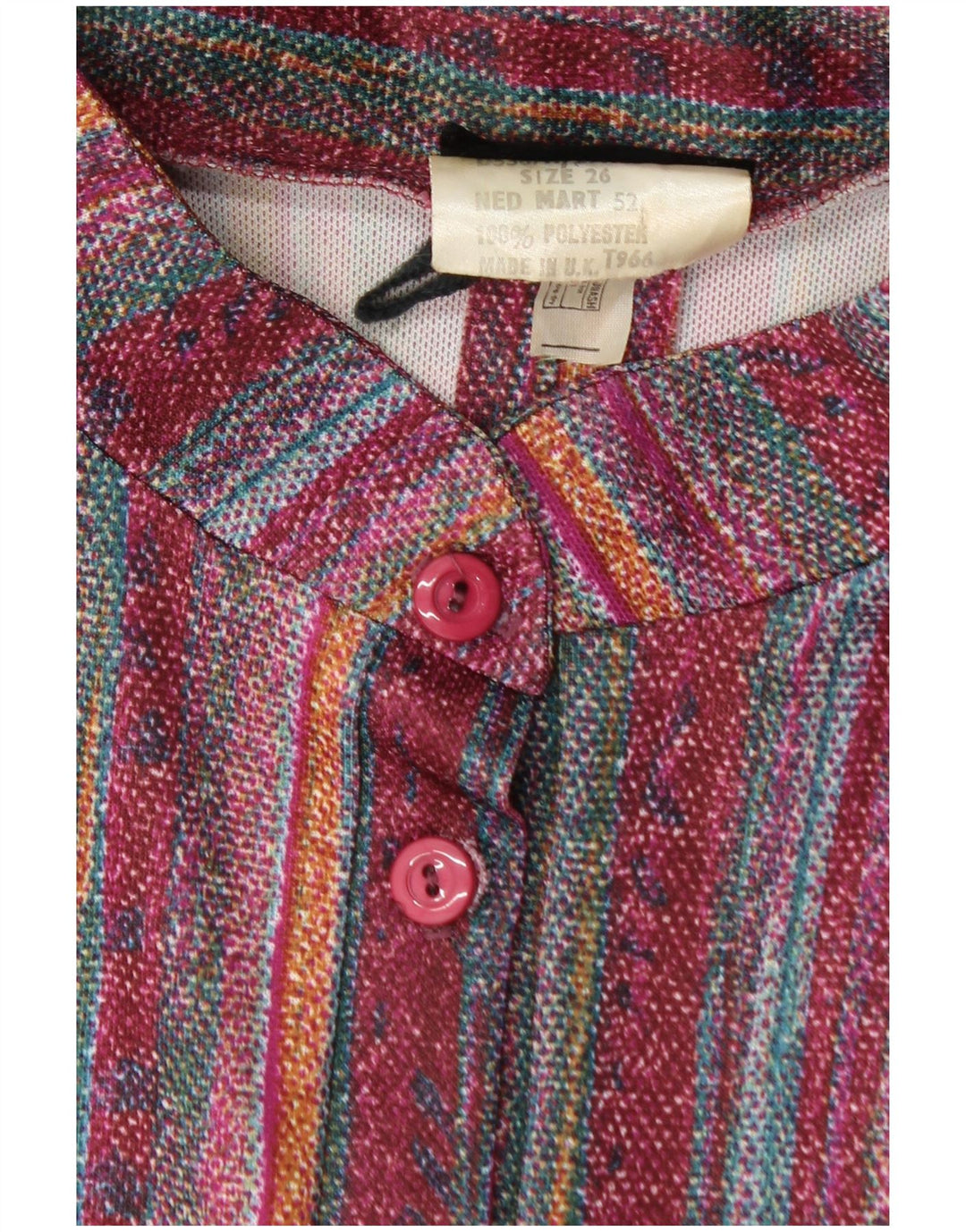 VINTAGE ženska osnovna haljina UK 26 4XL bordo prugasti poliester