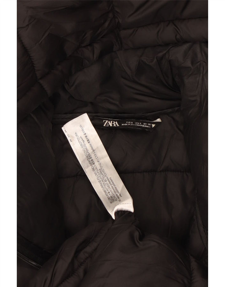 ZARA ženski preveliki podstavljeni kaput s kapuljačom UK 10 Mali crni poliester