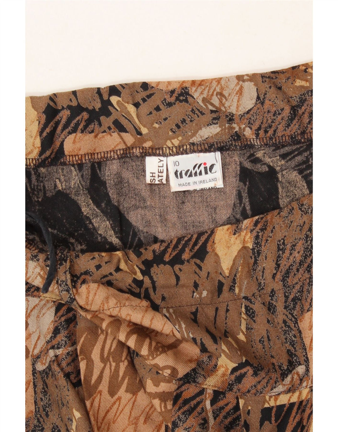 TRAFFIC PEOPLE Womens Abstract Pattern Pleated Skirt US 10 Large W32 Brown Vintage Traffic People and Second-Hand Traffic People from Messina Hembry 