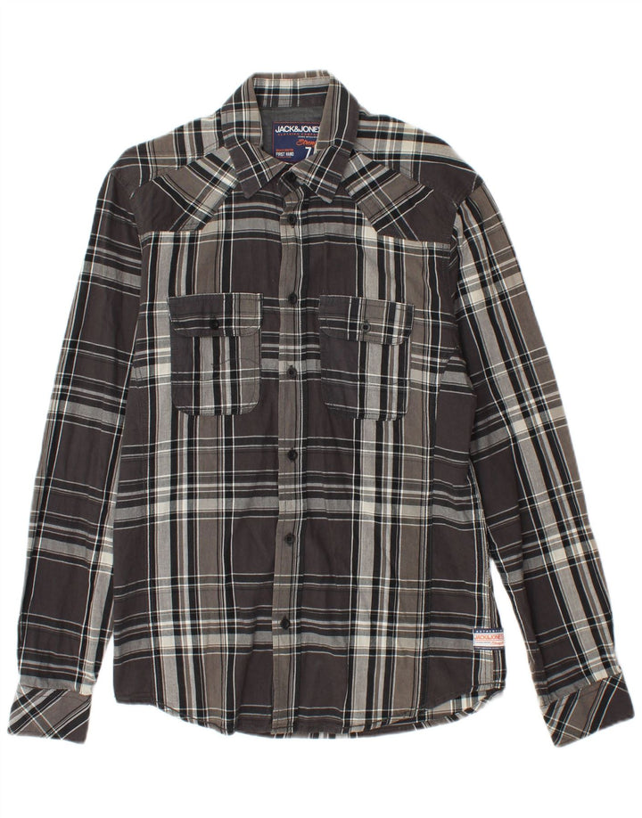 JACK & JONES Muška košulja mala siva karirana pamuk