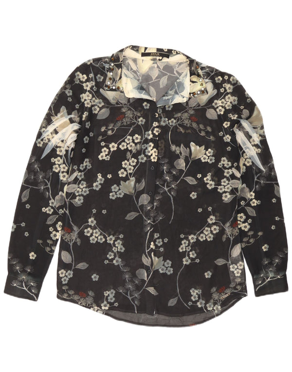 Guess ženska prozirna košulja bluza UK 14 srednje crna cvjetna poliester