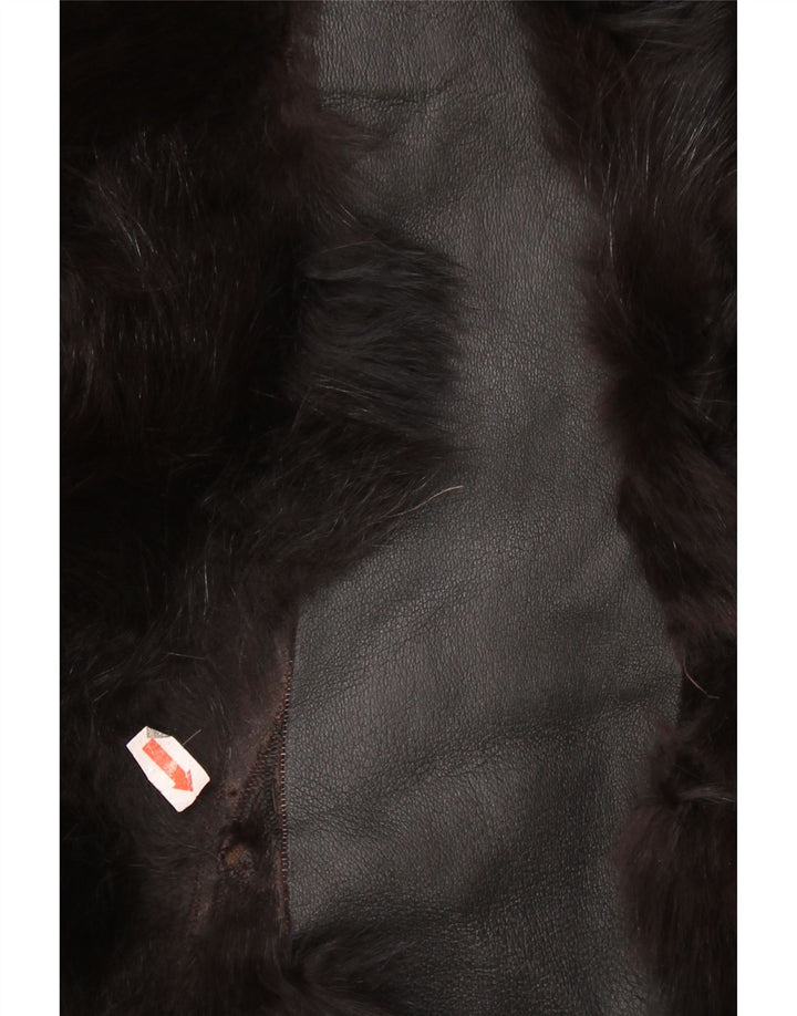 Vintage ženska krznena kožna jakna UK 14 srednje crna