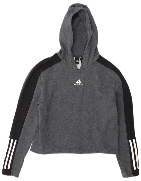 Adidas Girls Hoodie Jumper 13-14 Years Grey Colourblock Cotton