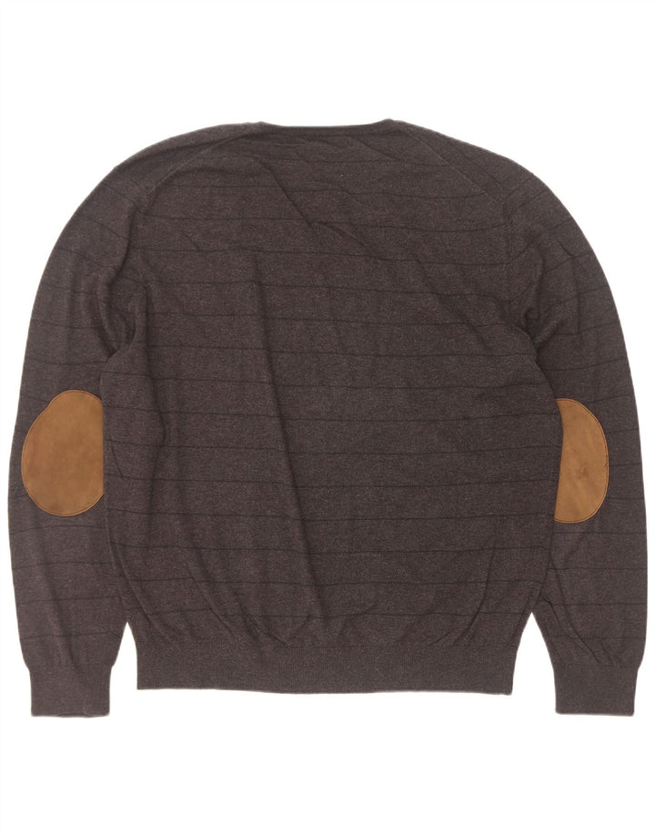 Muški džemper s V-izrezom 2XL crne pruge Massimo Dutti