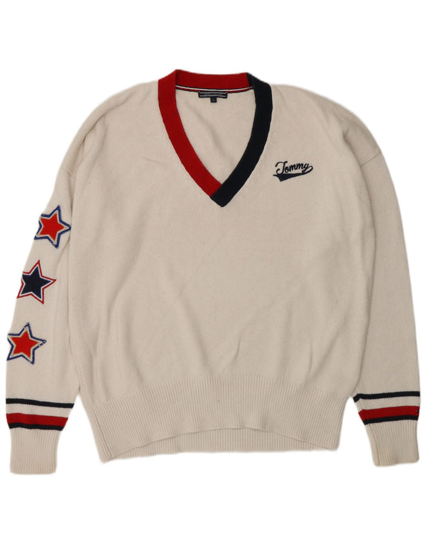 Tommy Hilfiger muški džemper s V-izrezom XL, bijeli pamuk na pruge