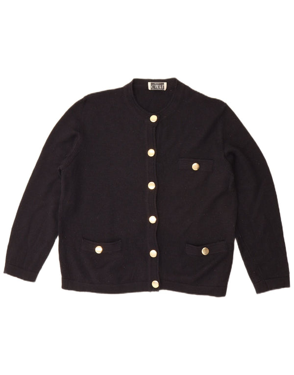 Vintage ženski veliki kardigan džemper UK 10 Mali tamnoplavi vuneni