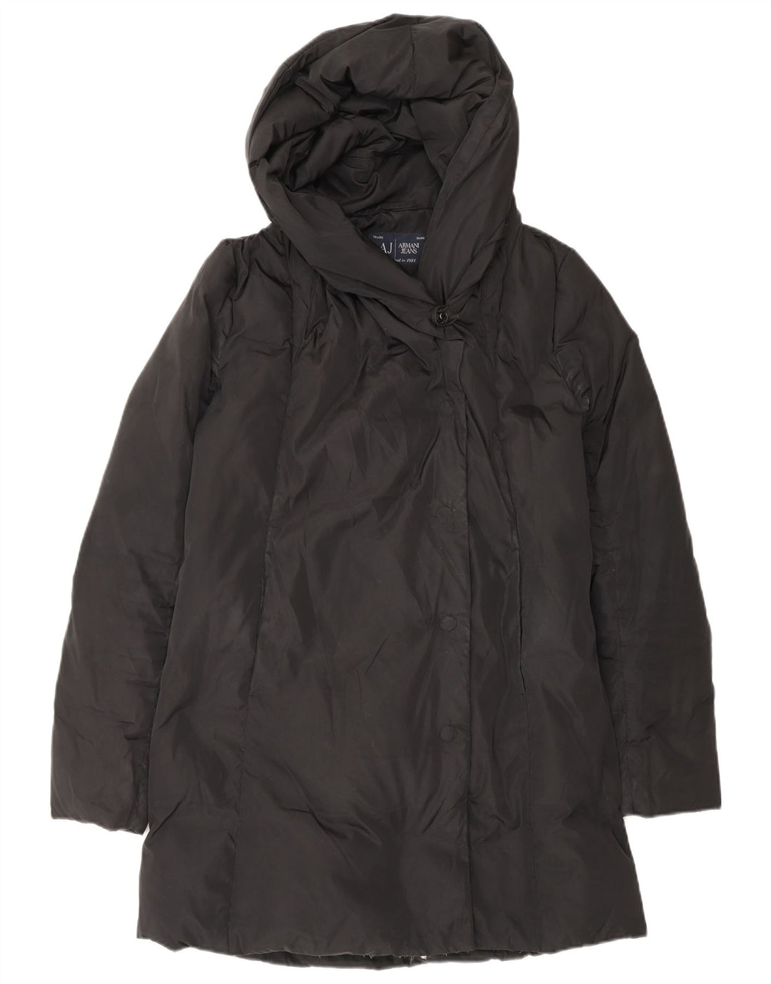 ARMANI JEANS Ženski preveliki podstavljeni kaput s kapuljačom IT 38 XS crni poliester