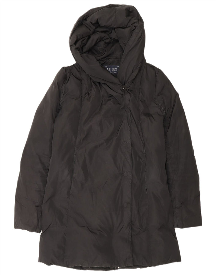 ARMANI JEANS Ženski preveliki podstavljeni kaput s kapuljačom IT 38 XS crni poliester