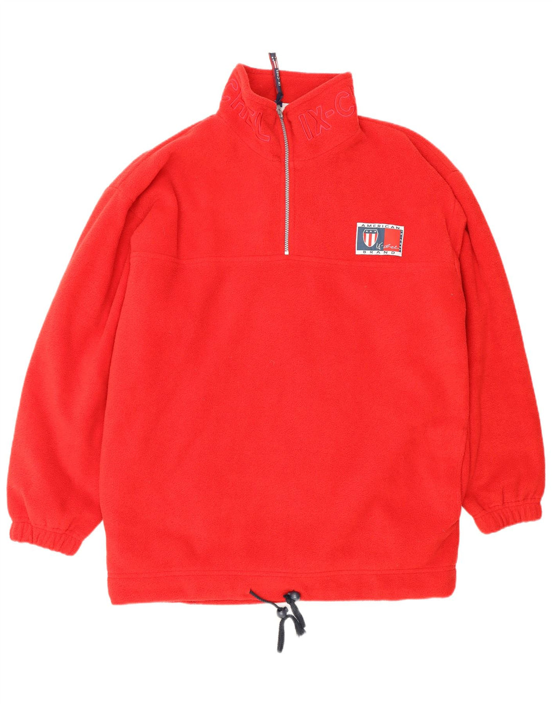 VINTAGE muški džemper od flisa srednjeg kroja s patentnim zatvaračem i izrezom, srednji crveni poliester