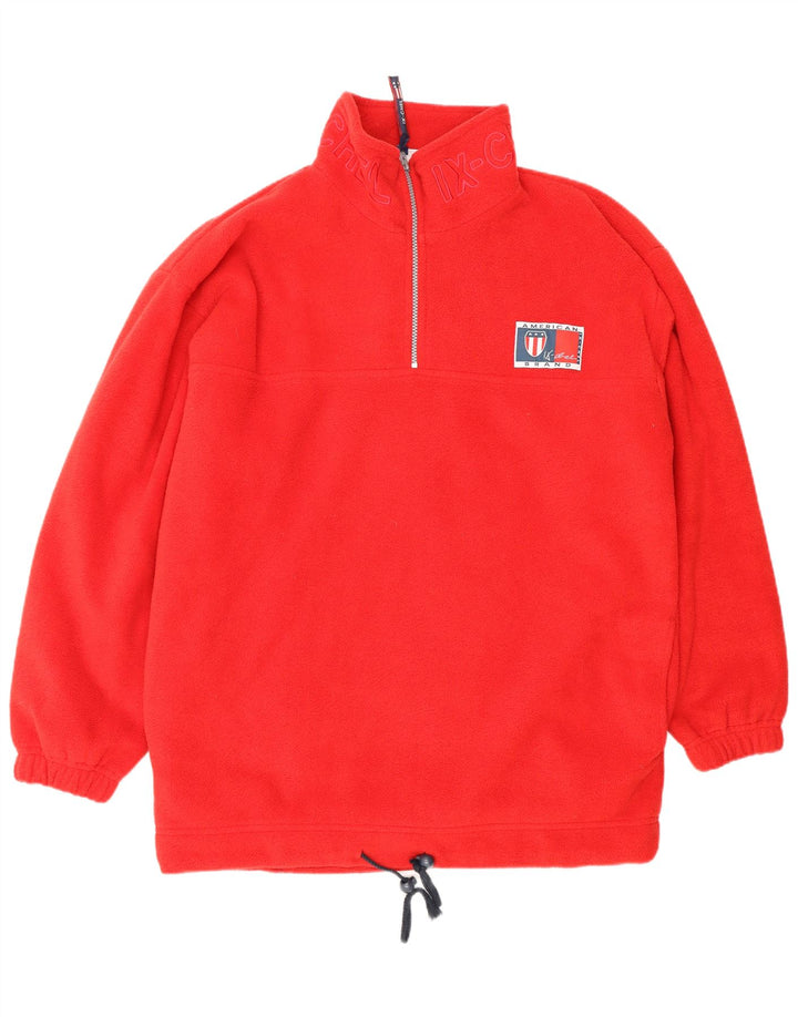 VINTAGE muški džemper od flisa srednjeg kroja s patentnim zatvaračem i izrezom, srednji crveni poliester