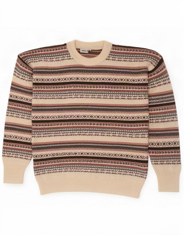 Vintage Mens Crew Neck Jumper Sweater Large Off White Fair Isle
