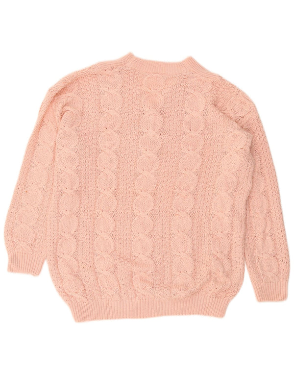 VINTAGE Womens V-Neck Jumper Sweater UK 16 Large Pink Acrylic