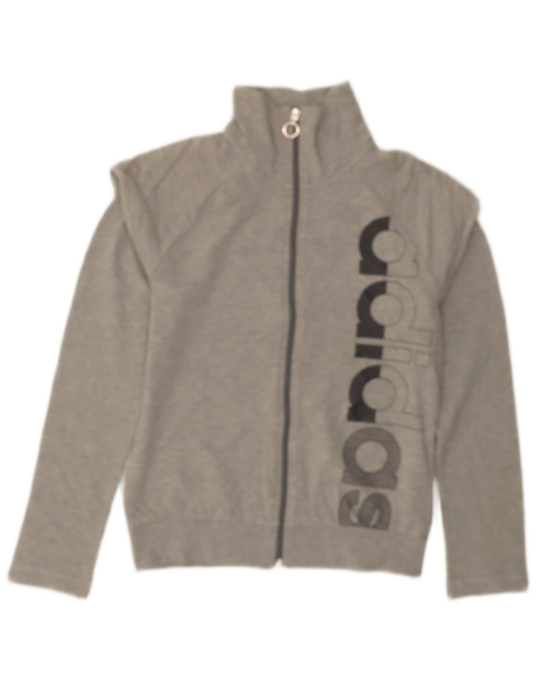 ADIDAS Womens Graphic Tracksuit Top Jacket UK 14 Medium Grey Cotton