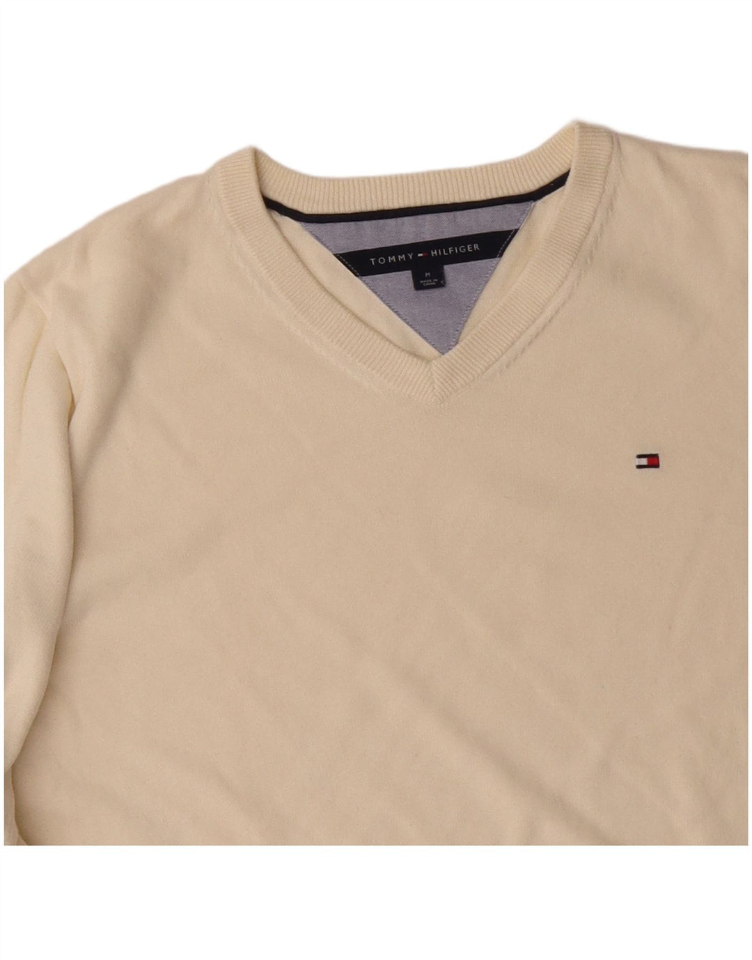 TOMMY HILFIGER Muški džemper s V-izrezom srednje bijele boje od pamuka