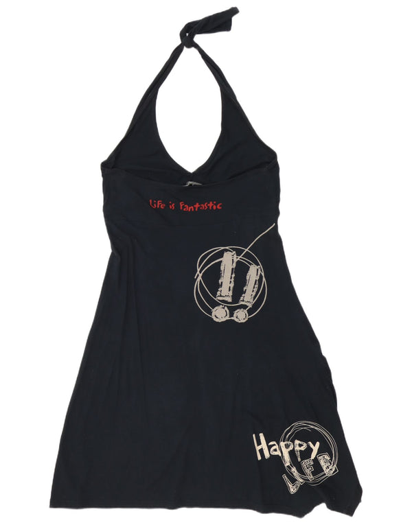 Desigual ženska grafička asimetrična haljina s halterima UK 18 XL crni pamuk