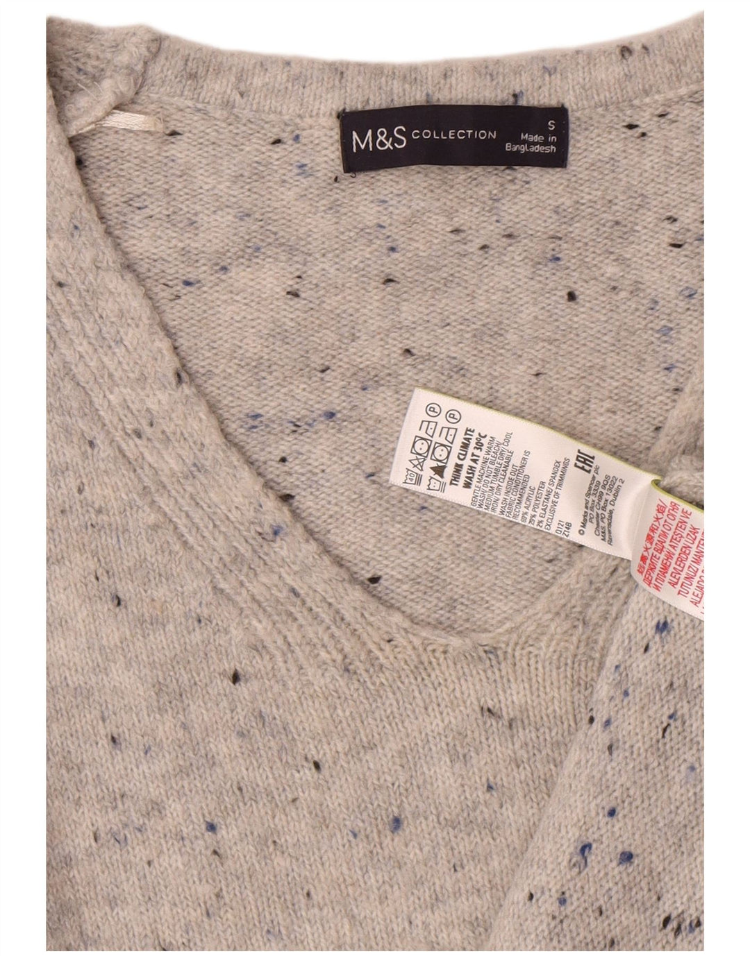 Marks & Spencer ženski džemper s V-izrezom UK 10 Small Grey Flected