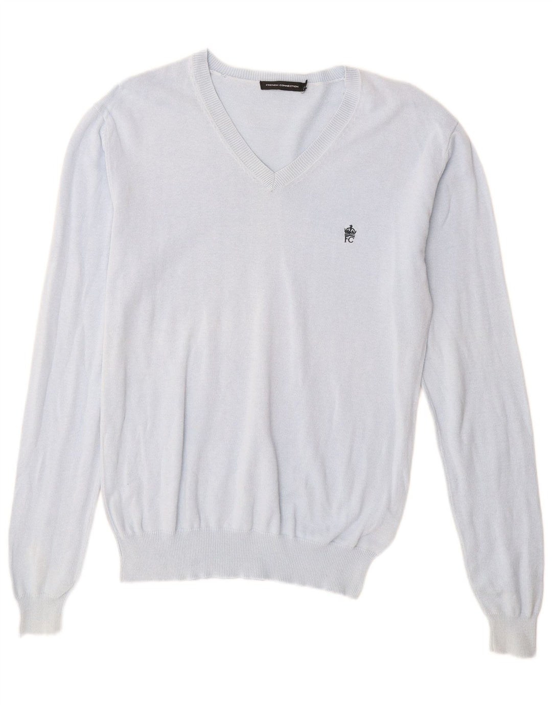 French Connection ženski džemper s V-izrezom UK 14 Srednje plavi pamuk