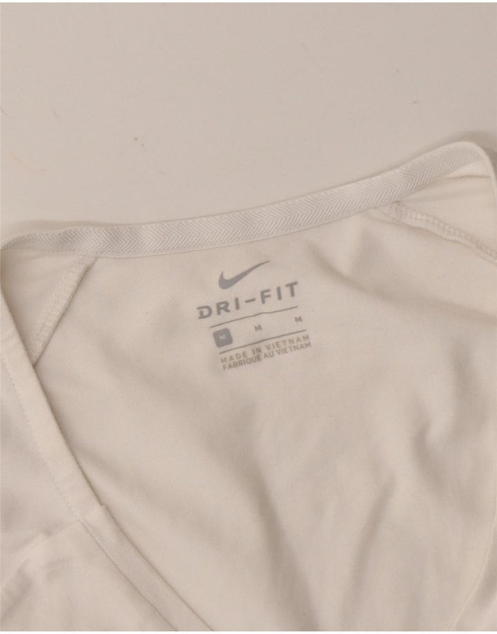 NIKE Womens Dri Fit Graphic T-Shirt Top UK 12 Medium White Vintage Nike and Second-Hand Nike from Messina Hembry 