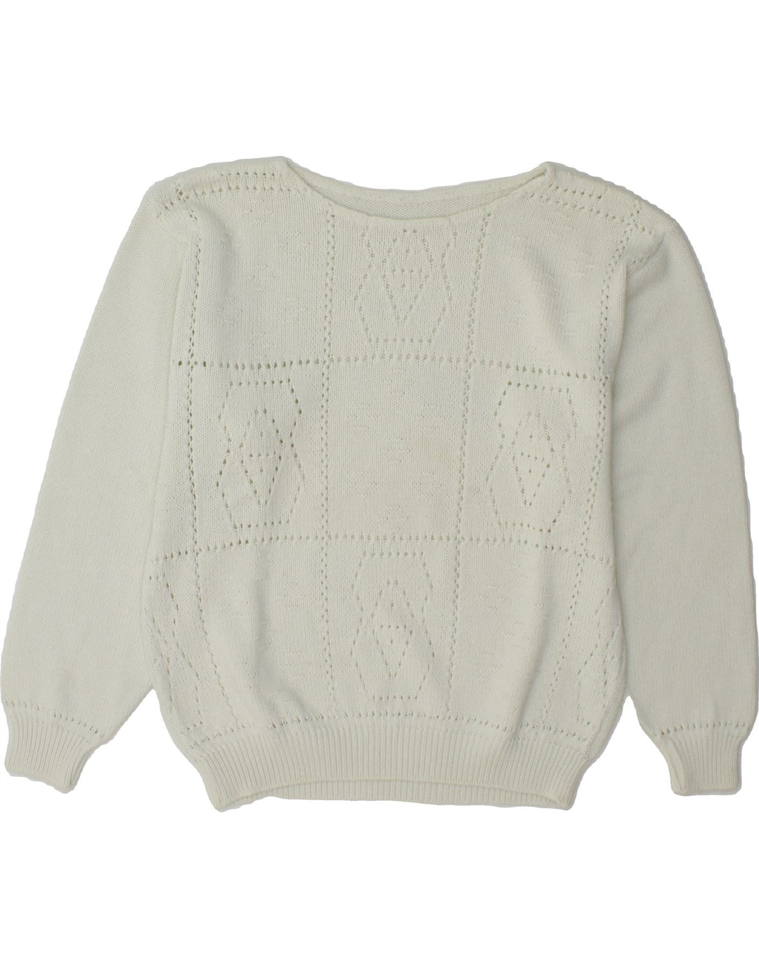 VINTAGE Womens Boat Neck Jumper Sweater UK 12 Medium White Vintage Vintage and Second-Hand Vintage from Messina Hembry 