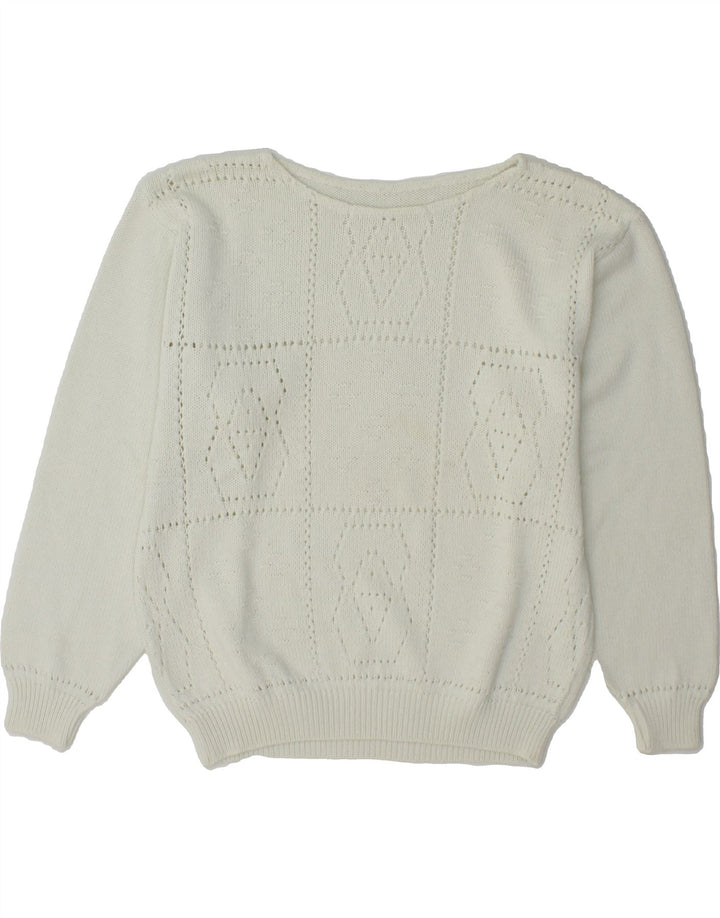 VINTAGE Womens Boat Neck Jumper Sweater UK 12 Medium White Vintage Vintage and Second-Hand Vintage from Messina Hembry 