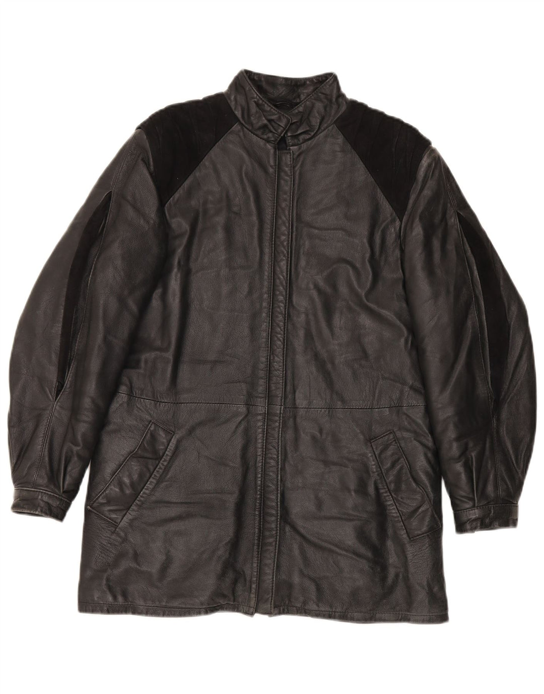 Dama ženska kožna jakna IT 44 Srednje crna koža s blokovima boja