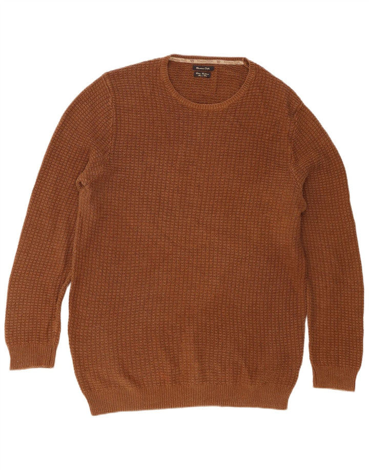 Veliki smeđi pamuk, muški džemper s okruglim izrezom Massimo Dutti