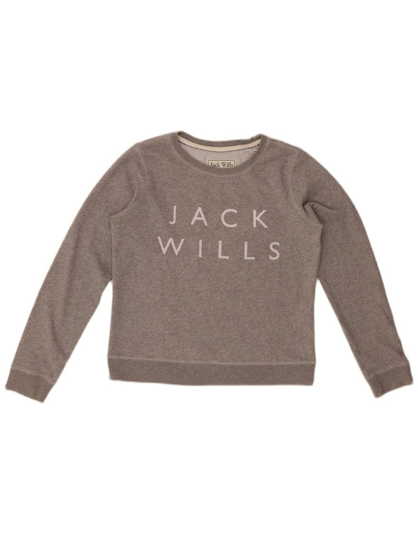 JACK WILLS Ženski džemper s grafičkim motivima UK 12 srednje sivo s pjegama