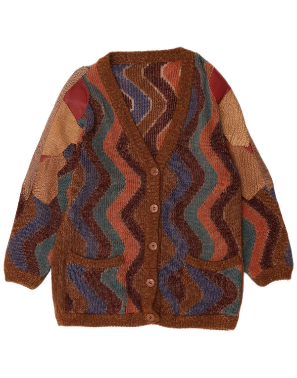 Vintage ženski kardigan pulover UK 18 XL smeđa vuna u blokovima boja
