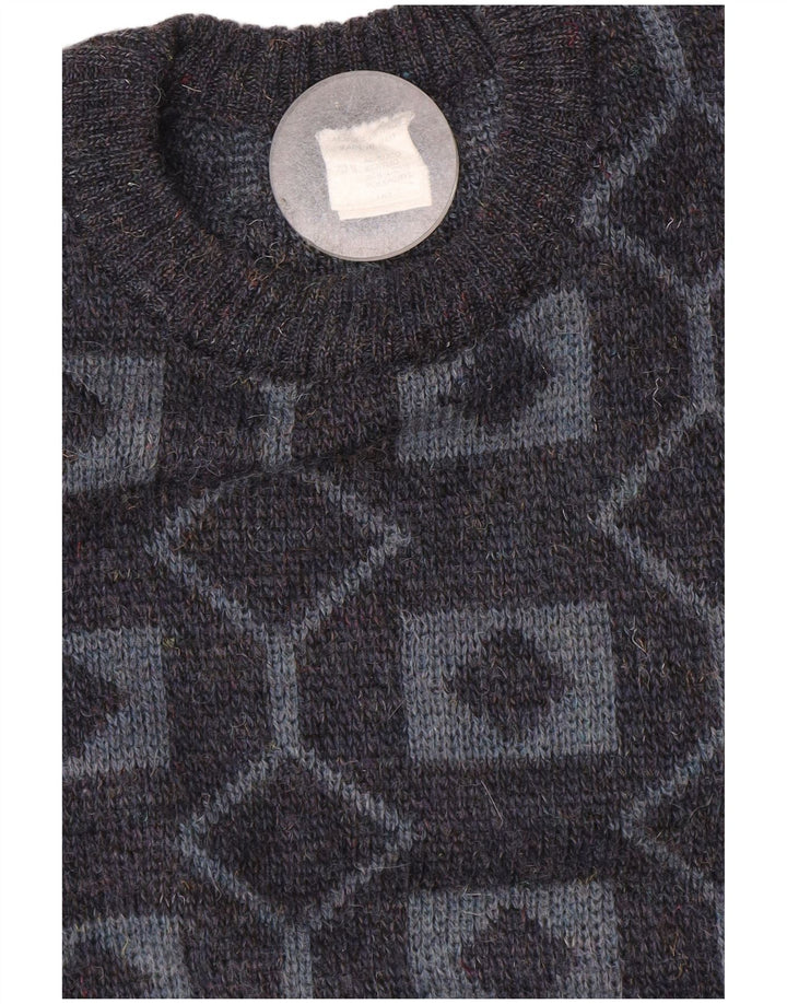 Vintage muški džemper s okruglim izrezom srednje sivi geometrijski akril