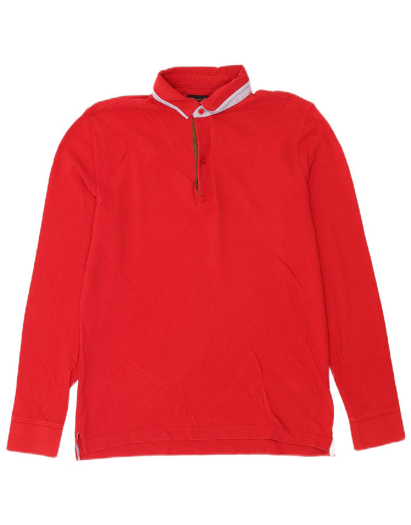 Massimo Dutti Mens Casual Fit Long Sleeve Polo Shirt Medium Red Cotton