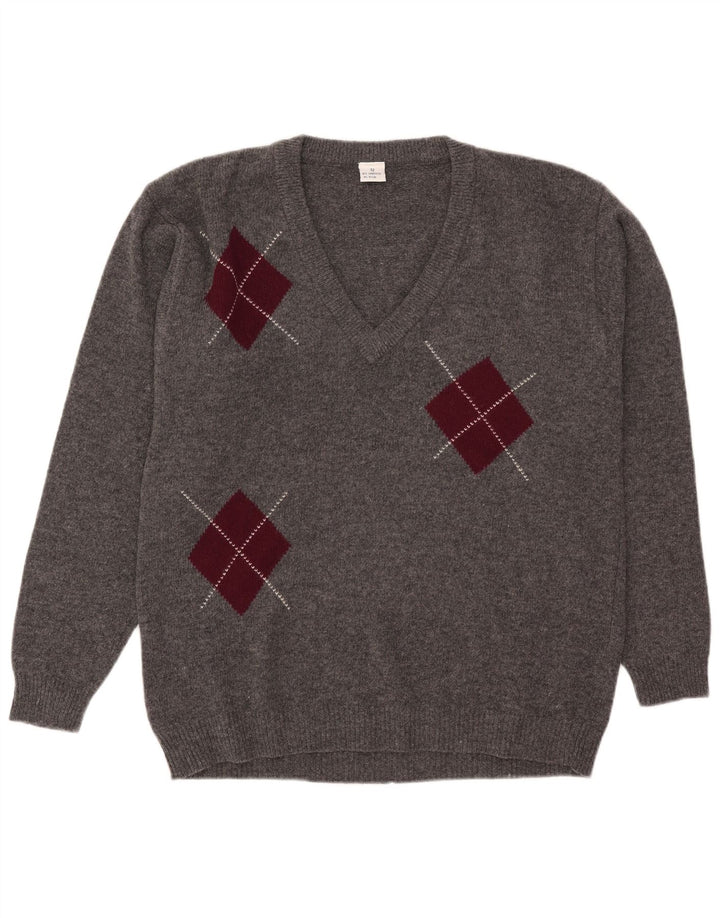 Vintage muški džemper s V-izrezom IT 52 Large Grey Argyle/Diamond