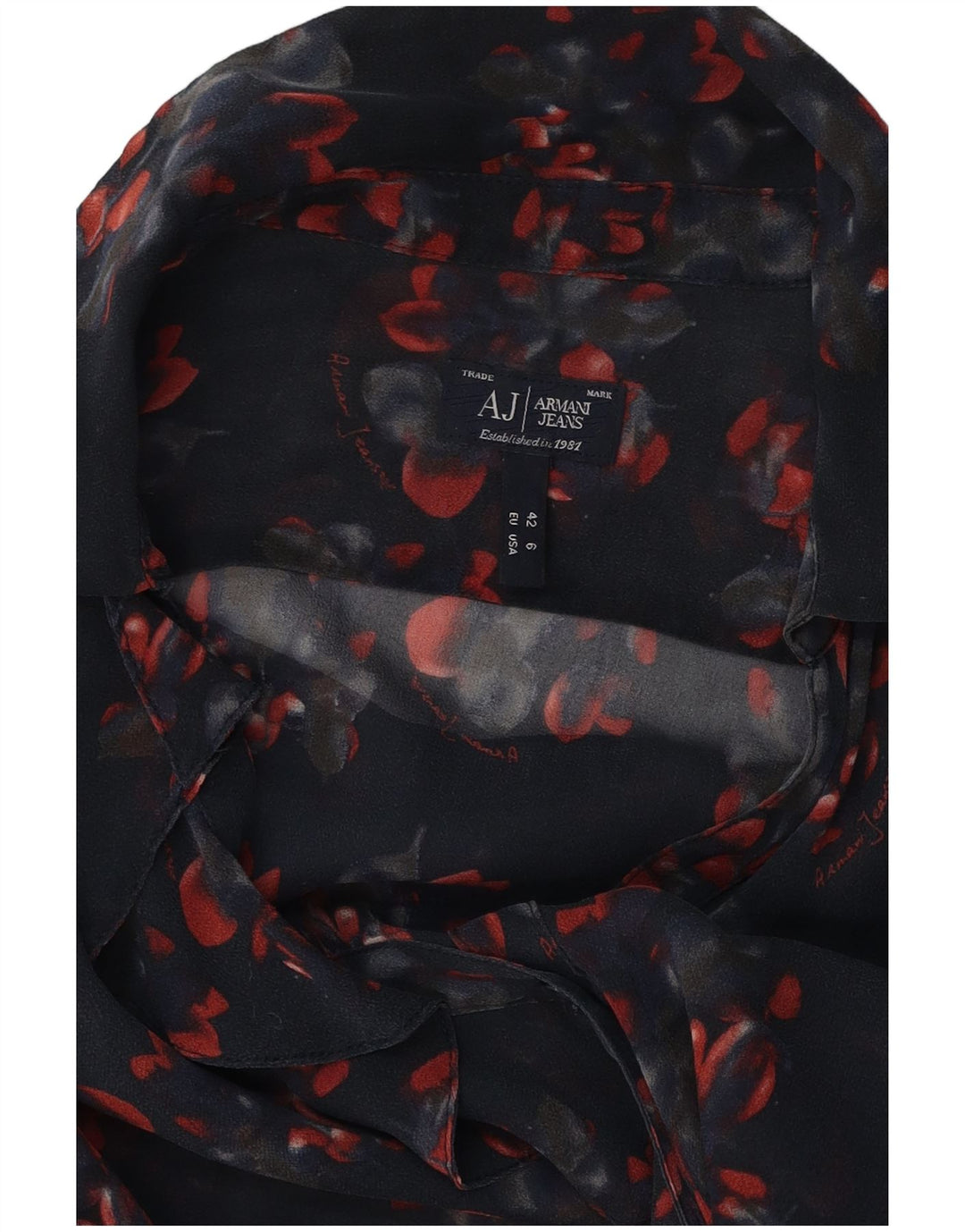 ARMANI JEANS Ženska košulja s volanima sprijeda EU 42 Velika tamnoplava cvjetna