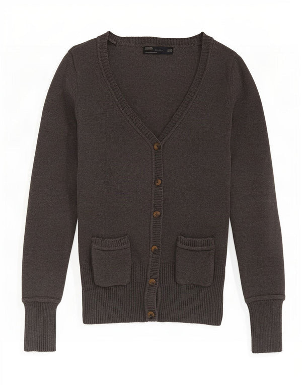 Zara ženski kardigan pulover UK 12 srednje sivi pamuk