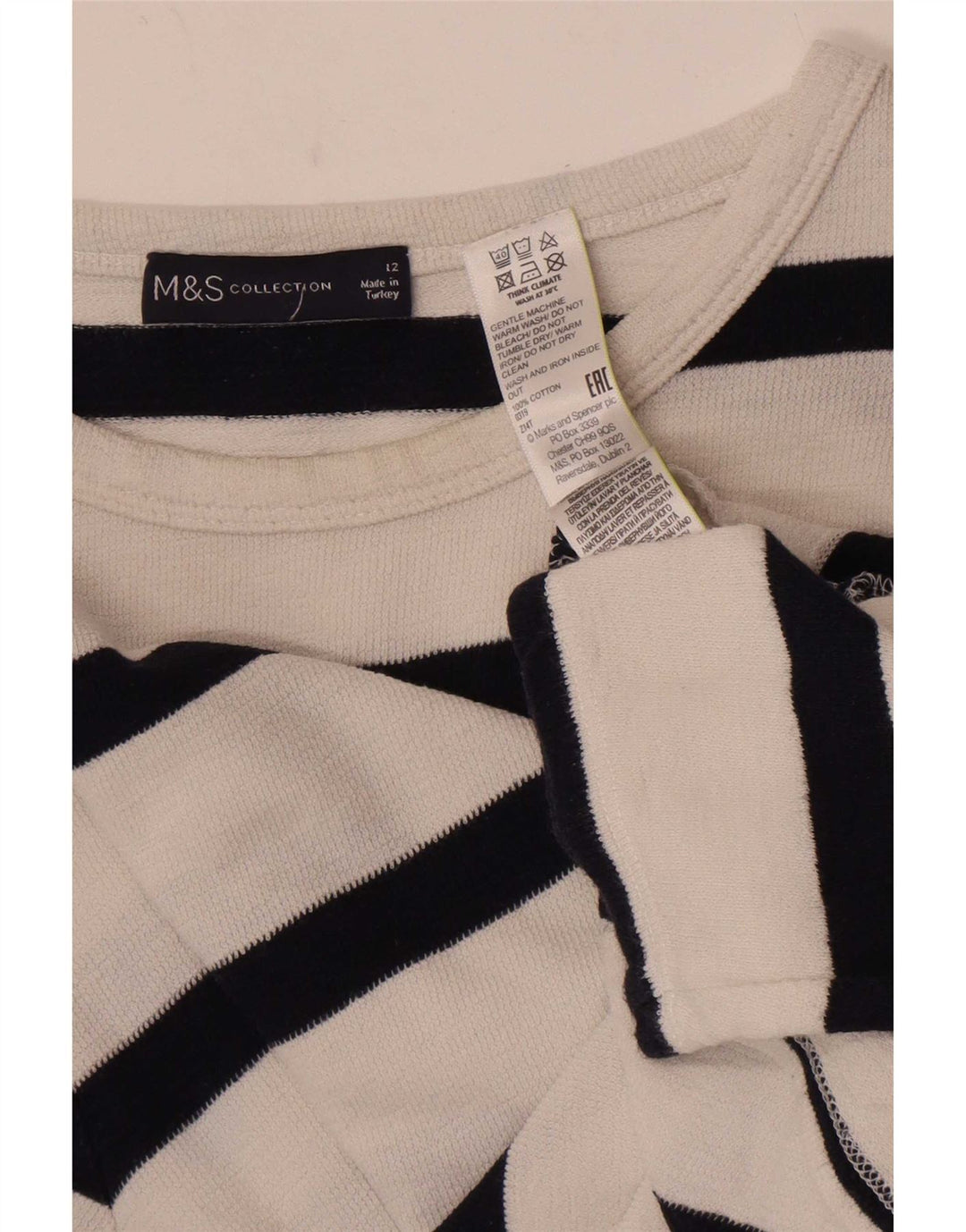 Ženska majica dugih rukava Marks & Spencer UK 12 srednje bijele pruge, pamuk