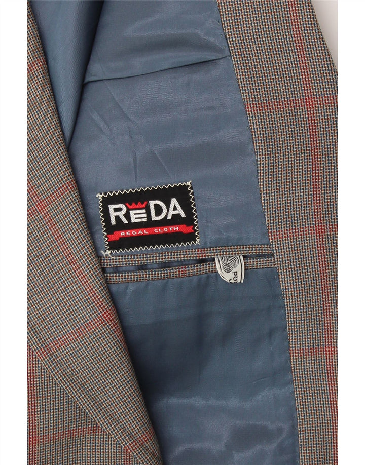 REDA Mens 2 Button Blazer Jacket UK 38 Medium Grey Check Virgin Wool Vintage Reda and Second-Hand Reda from Messina Hembry 