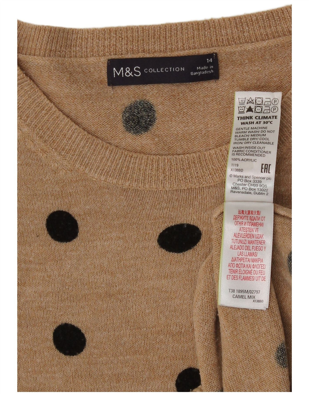 Marks & Spencer ženski džemper s okruglim izrezom UK 14 srednje crne točke