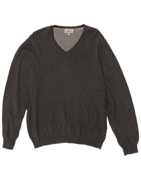 Marks & Spencer Mens Regular Fit V-Neck Jumper Sweater Large Grey Cotton
