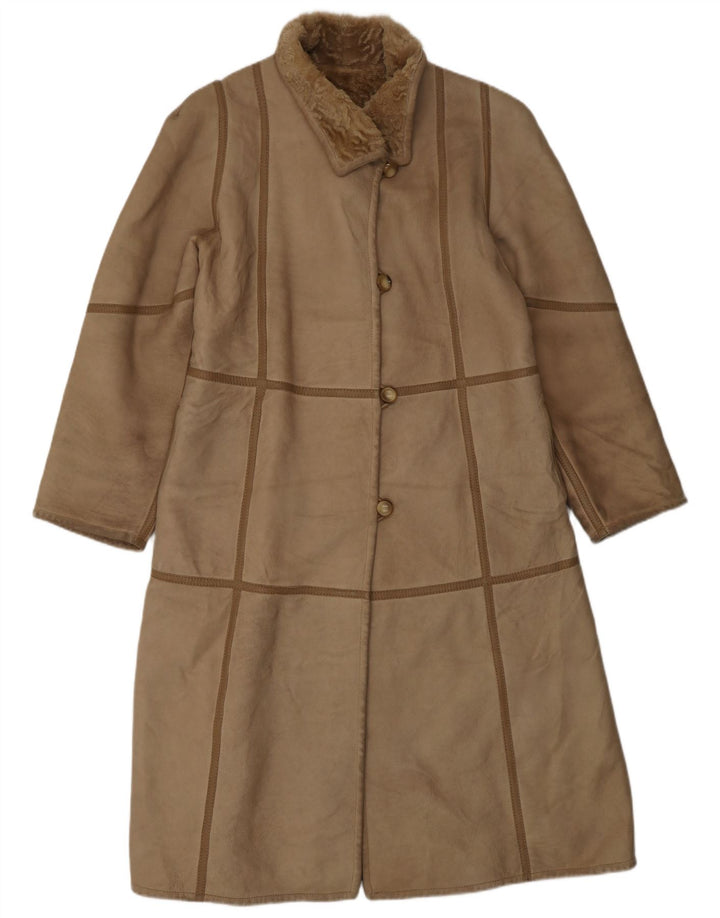 VINTAGE ženski kaput od šišanih šiša UK 10 Small Beige